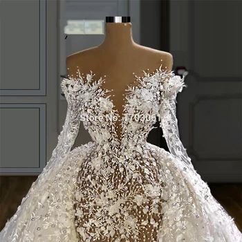 2020 turški 3D Cvet Aplicirano Poročne Obleke Dubaj arabski Dolg Rokav Poročne Halje Vestido De Noiva Nevesta Obleko Bližnjem Vzhodu