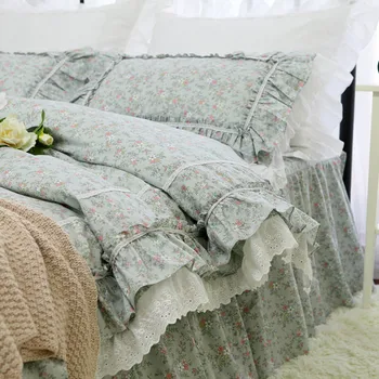 Nove sveže cvetje tiskanja posteljnina nabor Luksuzni čipke ruffle rjuhe kritje Vezenje posteljo stanja pastorala posteljo krilo bedspread posteljni set