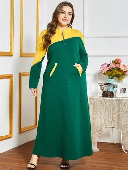 Siskakia Maxi Majica Obleko za Ženske Zimske 2020 Moda Kontrast Barve Velik Žep Svoboden Športni Muslimanskih arabski Turčija Oblačila