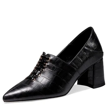 LIHUAMAO kača kožo črpalke kvadratnih pete, čevlji za ženske konicami prstov zdrsne na ženske močen pete obleko čevlje stranka dela oxford slog