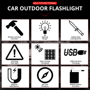 USB Solarna LED Svetilka Zasilne Luči Varnosti Kladivo Polnjenje Moči Banke na Prostem Kompas Preživetje Orodje Za Potovanja, Kampiranje