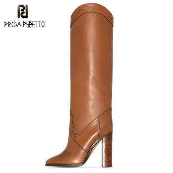 Jeseni in pozimi novi kolena čevlji visoke kakovosti pravega usnja konicami prstov močen petah, ženska, čevlji black brown botas mujer 2020