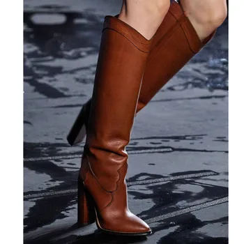 Jeseni in pozimi novi kolena čevlji visoke kakovosti pravega usnja konicami prstov močen petah, ženska, čevlji black brown botas mujer 2020