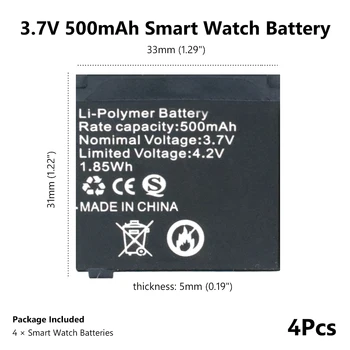 4pcs 3,7 V 500mAh Polnilne Li-ion, Litij-Polimer Baterija Za V18 Pametno Gledati Li-po Baterije Visoke Kakovosti, ki Dolgotrajno