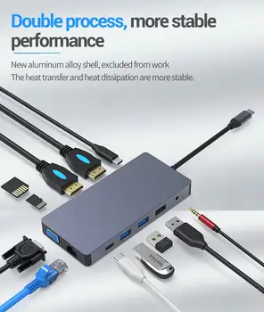 12 v 1 Thunderbolt 3 Dock USB Tip C do HDMI HUB Adapter za MacBook Samsung Dex Galaxy S10/S9 USB-C Pretvornik Strele HDMI