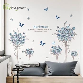 Stenske nalepke, samolepilne, modra šopek dnevni prostor kavč stenski dekor cvet spalnica dekor doma toplo nalepke soba dekoracijo