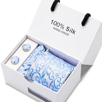 8 cm Novost Box Set Kravato Kompleti, za Moške Klasičnih Svile vezi Handkerchief zapestne gumbe Darilo Polje Paisley&Kariran Kravatni Za svate