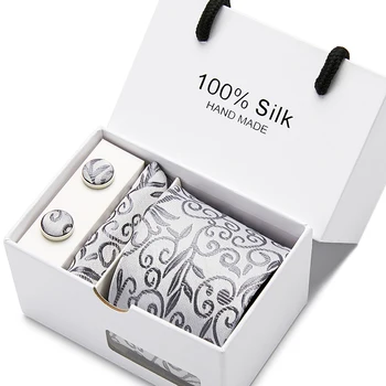 8 cm Novost Box Set Kravato Kompleti, za Moške Klasičnih Svile vezi Handkerchief zapestne gumbe Darilo Polje Paisley&Kariran Kravatni Za svate