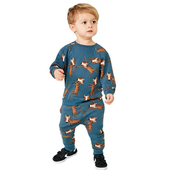 Skoki Metrov Novih Baby Fantje Kompleti Oblačil Jesen Zima Risanka Tiger Tiskani Bombaž Fantje Dekleta Obleko Z Dolgimi Rokavi Sopihanje