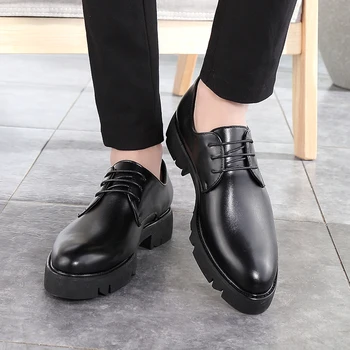 Moški Obleko, Čevlji za Preprost Stil, Kakovost Moških Oxford Čevlji Čipke-up Znamka Moških Formalno Čevlji Moški PU Usnje Poslovne poročni Čevlji