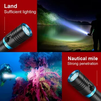 Potapljaška LED Svetilka, Polnilne usb 18650 Baterije Svetilke Močno LED bliskavico za Pod Vodo Ribolov, lov baklo