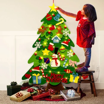 Čutiti Božično Drevo DIY Mehko Božično Drevo z Okraski in Niz Luči Christma odlikovanja