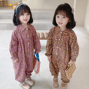 Otroške igralne obleke Cvet natisnjeni Sleepsuit moda korejski Baby Dekle Romper Malčke Baby Jumpsuit Perilo, Bombaž trgovina oblačila