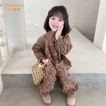 Otroške igralne obleke Cvet natisnjeni Sleepsuit moda korejski Baby Dekle Romper Malčke Baby Jumpsuit Perilo, Bombaž trgovina oblačila