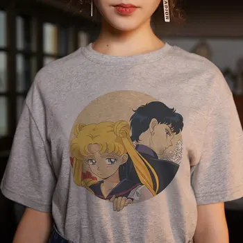 Kpop Sailor Moon Grafični Tisk T-shirt Ženske 2020 Novo Poletje Moda Kawaii Tshirt Harajuku Estetske Sivo Vrhu Ženska Majica s kratkimi rokavi