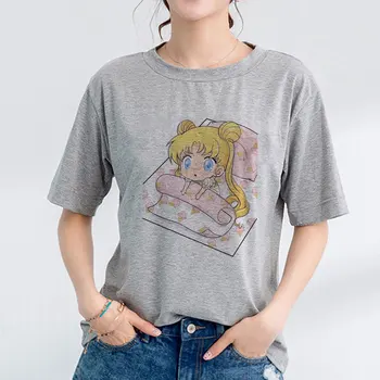Kpop Sailor Moon Grafični Tisk T-shirt Ženske 2020 Novo Poletje Moda Kawaii Tshirt Harajuku Estetske Sivo Vrhu Ženska Majica s kratkimi rokavi