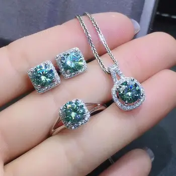 KJJEAXCMY fine nakit naravnih Mosang Diamond 925 sterling srebro ženske, ogrlico, obesek, uhani, prstan iz podporo test luksuznih