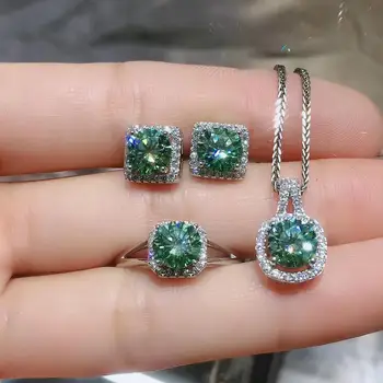 KJJEAXCMY fine nakit naravnih Mosang Diamond 925 sterling srebro ženske, ogrlico, obesek, uhani, prstan iz podporo test luksuznih