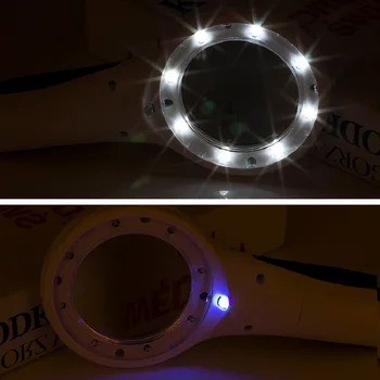 Prenosni Ročni Lupo Ročaj Osvetljeni Povečevalno Steklo z 8 Wight LED 1 Ultravijolične Svetilke za Branje Identifikacije