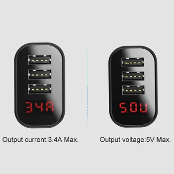 Baseus LED Digitalni 3 Vrata USB Polnilnik EU Plug Mobilni Telefon, Hitro Polnjenje, Polnilnik 3.4 Max za iPhone X 8 7 Samsung S8 S9