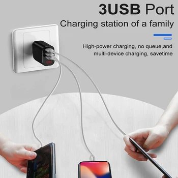 Baseus LED Digitalni 3 Vrata USB Polnilnik EU Plug Mobilni Telefon, Hitro Polnjenje, Polnilnik 3.4 Max za iPhone X 8 7 Samsung S8 S9