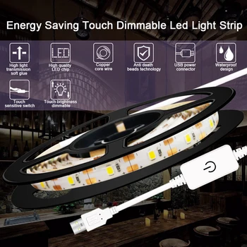 USB LED Trak Zatemniti, Kuhinjo, Kabinet, Svetlobni Trak, 5V LED Trak Svetlobe Nepremočljiva Fita LED Omaro Razsvetljavo Prilagodljiv Omaro Lučka