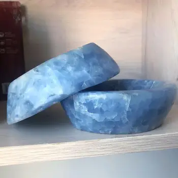 Naravni Baby Blue Celestite Quartz Crystal Ovalno Skledo Modra Kalcita Kvarčni Kristali Tobak jar Teaware Ustvarjalne Novost