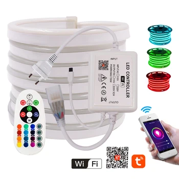 Wifi RGB Neon Trak Svetlobe+24Key Daljinsko 5050 Upogljiv LED Trak Telefon App Nadzor Nepremočljiva Neon Znak Vrv Niz 110V 220V