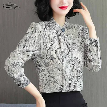 2021 Jeseni Mode Urad Dama Plus Velikost Ženske Bluzo Tiskanja Pulover z Dolgimi Rokavi Elegantne Dame Majica Blusas Mujer 10464