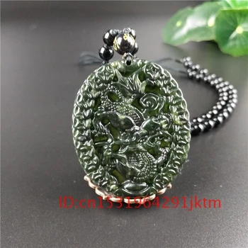 Vklesan Amulet Zelena Črna Pribor Obsidian za Ogrlico Jade Moških Naravnih Čar Nakit Zmaj Kitajski Obesek Darila