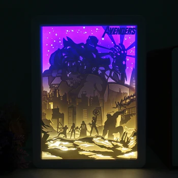 3D Papir Carving Nočna Lučka-Maščevanje Zavezništvo - Papercut Svetlobnih Polj - Senci Polje Led Light - Papir Skulpture - Ustvarjalne Shadow