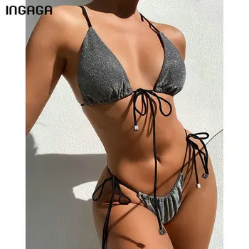 INGAGA Sijoče Ženske Kopalke Bikini Trak Povodcem Kopalke Mirco Tangice Biquini Niz Pletene Obleke Kopalnih voda 2021 Novo Plažo