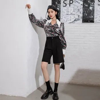 CHEERART Letnik Puff Rokav Dame Vrh Dolg Rokav Bluzo Ženske Rose Cvjetnim Tiskanja Tunika Saten korejski Bluzo Jeseni Leta 2020 Moda