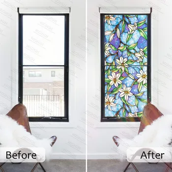 Multi-velikost samolepilnih modra cvetno dekoracijo doma steklo film, elektrostatični adsorpcije tonirana zasebnosti stekla nalepke