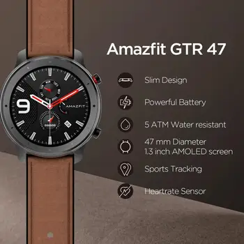 Globalna Različica Amazfit GTR 47mm Pametno Gledati 5ATM Nepremočljiva Smartwatch 24 Dni Baterije Glasbe za Nadzor Usnje Silikonski Trak