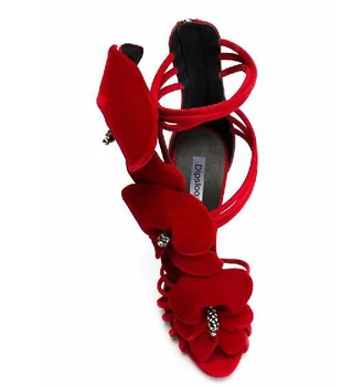Seksi Svetlo Rdeča Sandalias Mujer Kristalno Dekor Stereo Cvetje Stiletto Petah Ženske Gleženj Trak Open Toe Floral Beauty Sandali