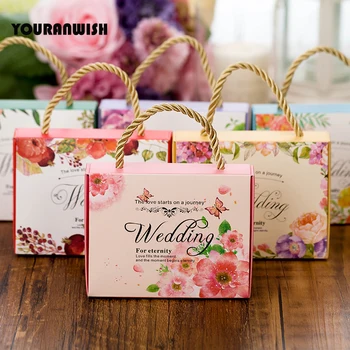 YOURANWISH 50pcs Prenosni poroko bonboniera uslug polje papirja, darilne vrečke embalaža škatle za goste, stranke, okrasni material