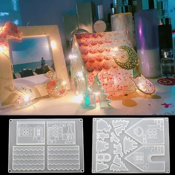 2 Kos 3D Božični Medenjaki Hiša Silikonsko Plesni Nastavite, Da Piškoti DIY Čokoladne Torte Plesni Dekoracijo Peko Orodja GQ999