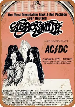 SRongmao 8 x 12 Tin Kovinski Znak - Vintage Videz 1978 Aerosmith in AC/DC v Južna Dakota Bar Cafe Doma Wall Art Deco