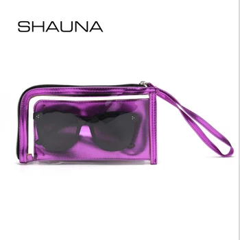 SHAUNA Moda Multi-funkcijo Zadrgo Vrečko Osebno PU Pregleden Fluorescentna Očala Vrečko