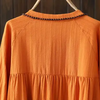 Plus velikost Bombaž dobby dolgimi rokavi ženske potegnite ohlapne srajce 2021 novo pomlad priložnostne dame O vratu bluzo vrhovi ženski oranžne barve zlata,