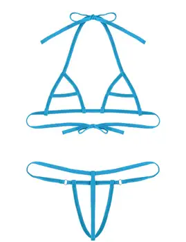 Ženska Japonska Poletje Mini Perilo Nastavite Votlih Iz mikro Bikini Tie-na Odprto Luknjo Modrc Top z Crotchless Hlačke, Tangice spodnje Perilo