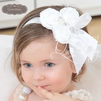 Baby Girl Trakovi Moda Hairbow Princesa Headdress Čipke Traku S Pearl Hairbands Toddlers Glavo Otroka, Dodatki Za Lase