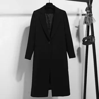 Hodisytian 2021 Nov Blazer Moda Za Ženske Dolgo Slog Črne Obleke Plašč Elegantna Vrhnja Oblačila Blaser Dolg Rokav Korejska Različica