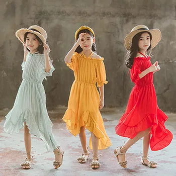 Novo 2019 Poletnih Otroške Obleke za Dekleta Nezakonitih Dolgo Šifon Obleko Moda Princesa Počitnice Plaža Obleko RT413