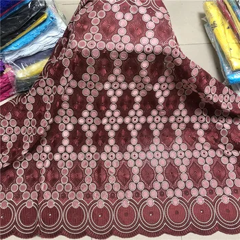 Nigerijski Čipke Tkanine s Kamni Vezenje Švicarski Voile Čipke Bombaž Materiala za Ženske obleke 5yards