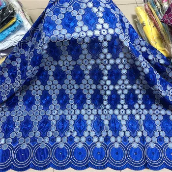 Nigerijski Čipke Tkanine s Kamni Vezenje Švicarski Voile Čipke Bombaž Materiala za Ženske obleke 5yards
