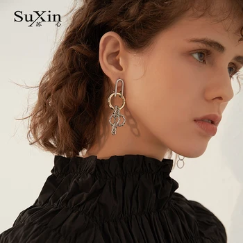 SuXin Uhani 2020 novo preprost asimetrične verige temperament Uhani za ženske dolgo biser uhani nakit darila