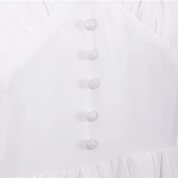 Tonval Sivke Ruched Proti-Vrat Gumbi Naguban Midi Šifon Obleke za Ženske Elegantne Stranka Visoko Pasu Letnik Dolgo Obleko