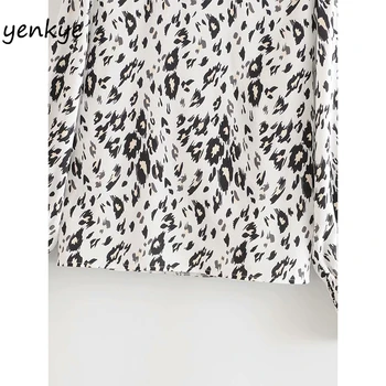Vintage Leopard Bluzo Majica za Ženske z Dolgimi Rokavi V Vratu Flowy Dame Majice Plus Velikost Vrhovi DWDD87186